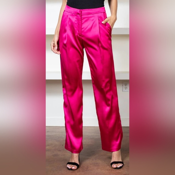 Lucyparis fuchsia satin double-breasted jacket & pant suit women's size Small. - Picture 2 of 16